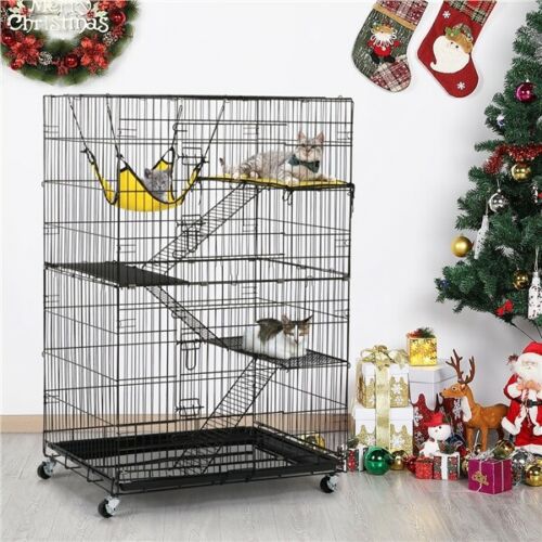 4-tier Large Folding Cat Cage Crate Playpen W/climbing Ladders/platforms/wheels