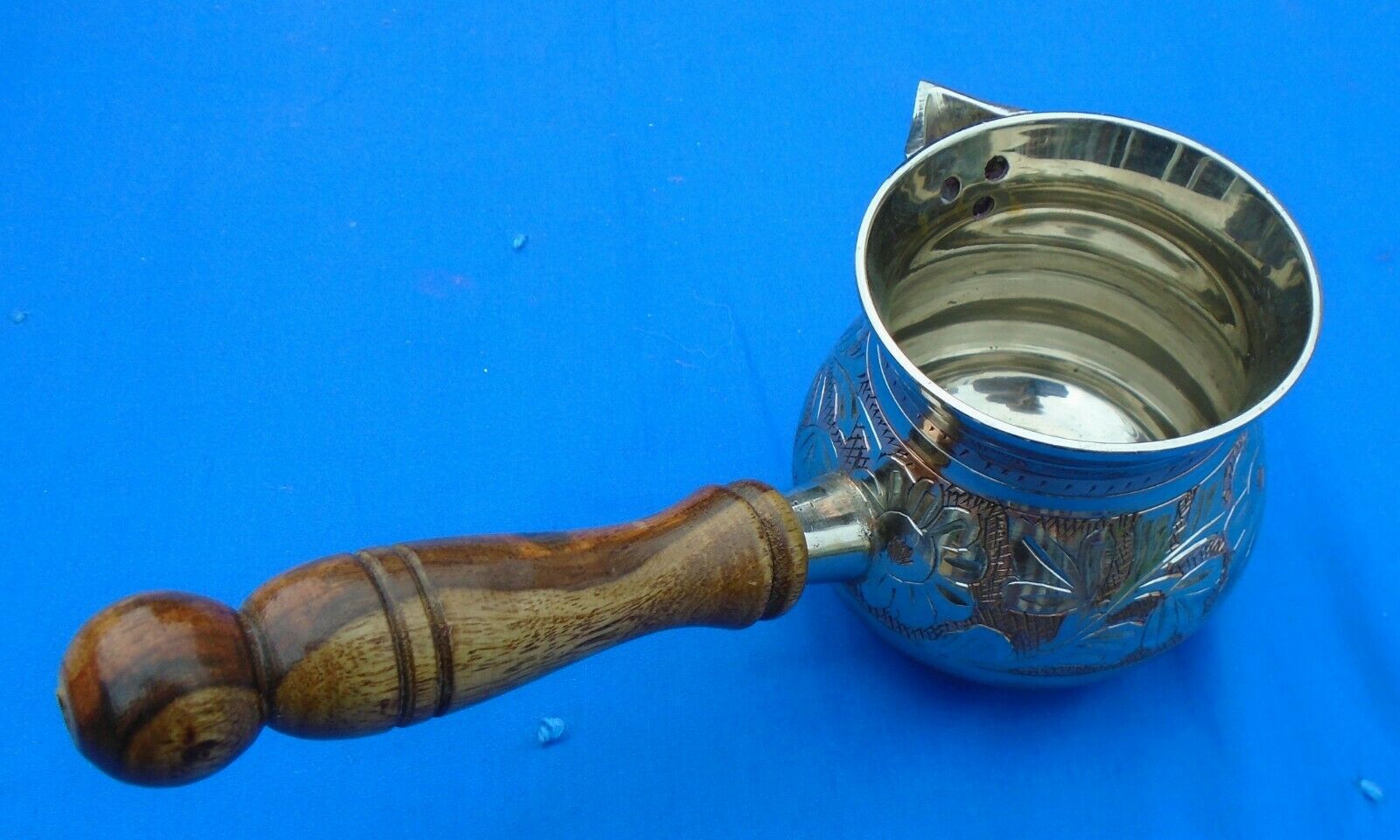 Sauce Boat Round Wood Handle Silverplate