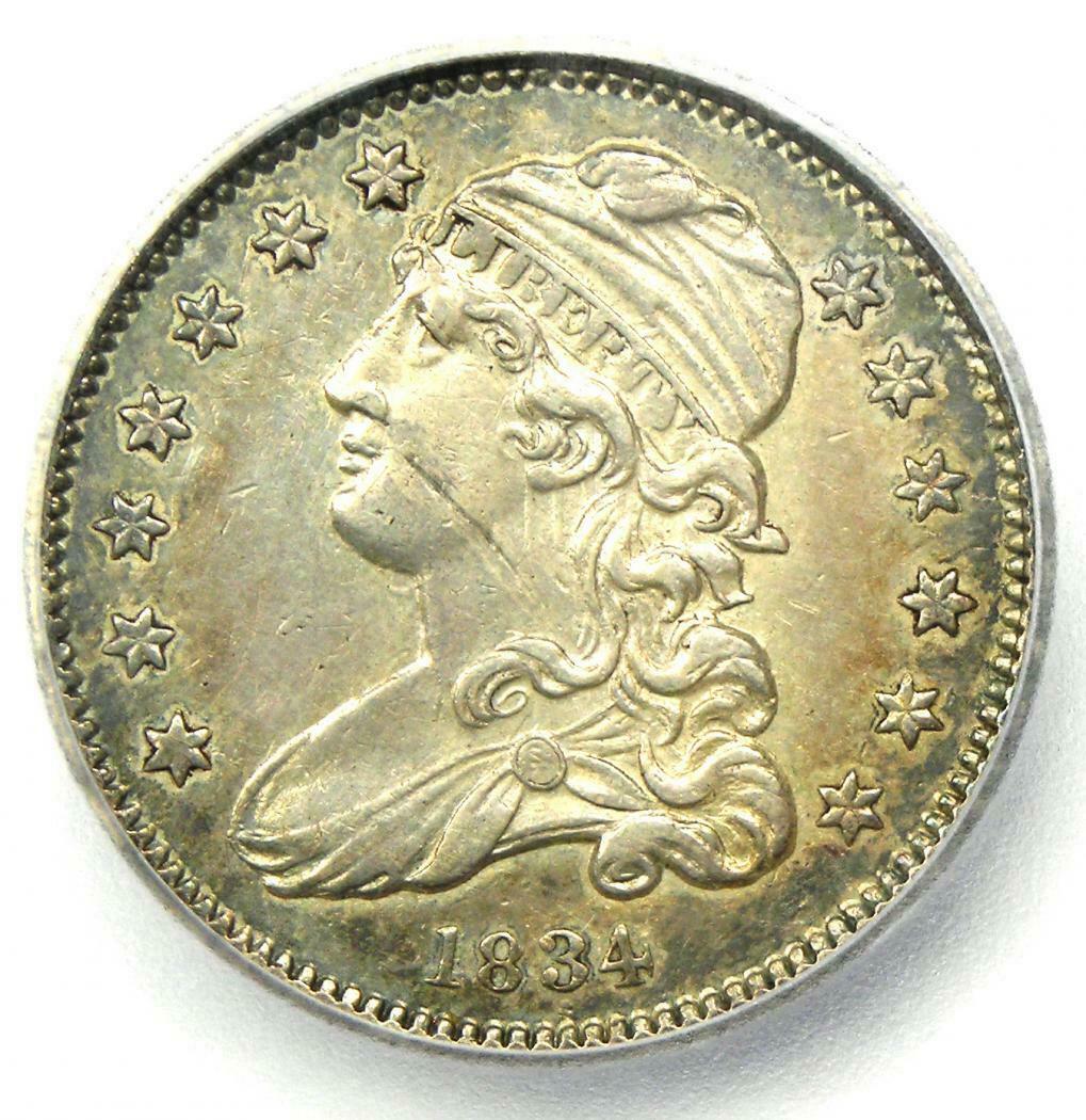 1834 Capped Bust Quarter 25c - Icg Au53 Details - Rare Early Date Certified Coin