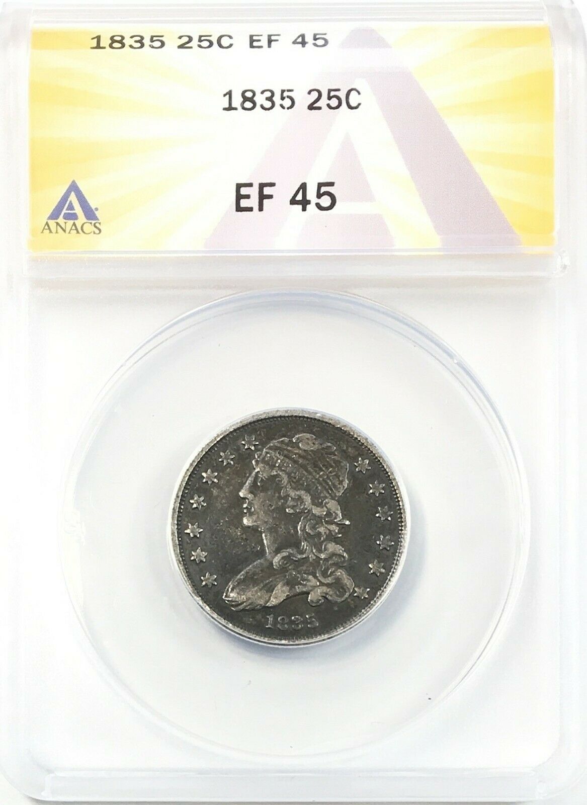 1835 Capped Bust Quarter Silver 25c Circulated Extra Fine Xf45 Anacs Ef45