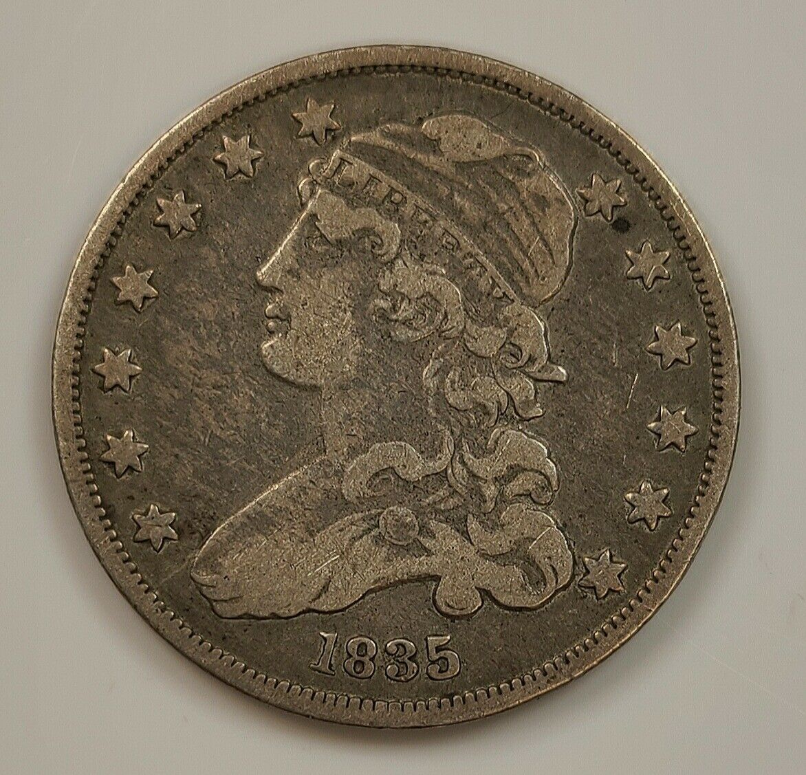 1835 Capped Bust Quarter 25c Coin In Very Fine Vf Condition