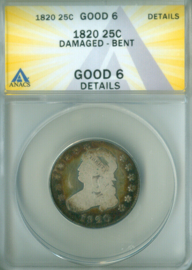 1820 Capped Bust Quarter Anacs G-6 Details Free S/h (2126722)