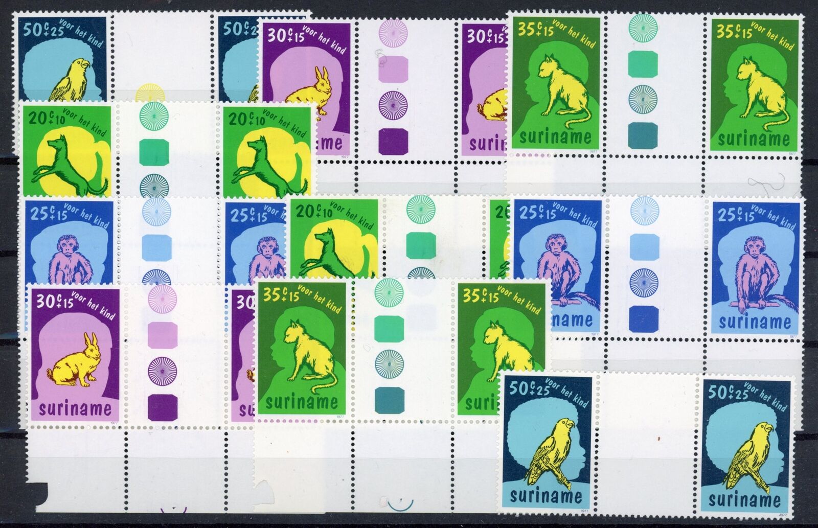[g26.380] Suriname 1977 : Fauna - 4x Good Set Vf Mnh Stamps Gutter Pairs