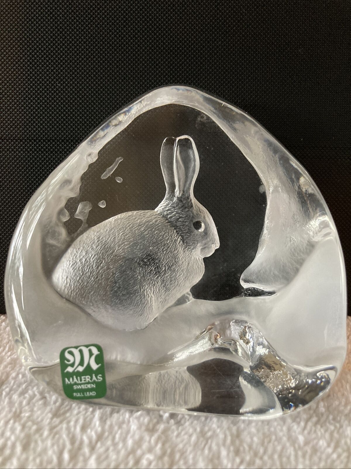Fine Art Glass Sculpture Maleras Crystal Paperweight, Snow Hare, Winter Rabbit